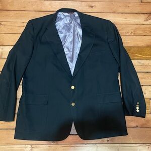 VTG Lands’ End Forest Green Sport Coat Men's 48R Wool Blazer Gold Made in USA